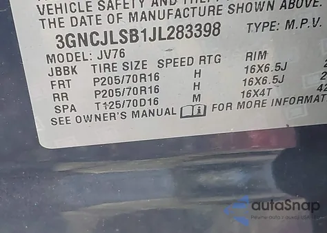 2018 Chevrolet Trax Lt из США, поврежденный, VIN 3GNCJLSB1JL283398